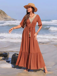 Ruffled Tassel V - Neck Flutter Sleeve Dress - Update AvenueBoho VibesTrendsi100100767751255100100767751255a179a243 - f3d8 - 4047 - b104 - 82fabfef1456 - MaxTerracotta