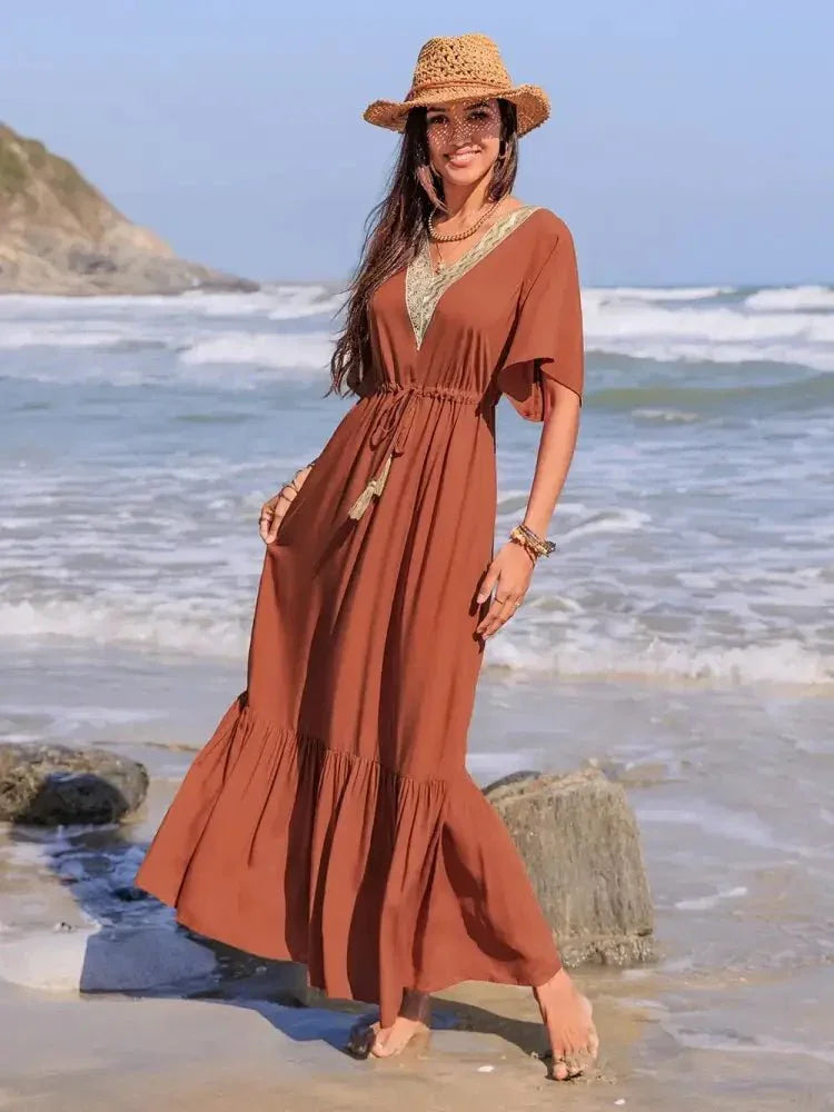 Ruffled Tassel V - Neck Flutter Sleeve Dress - Update AvenueBoho VibesTrendsi1001007677512551001007677512552e311d38 - 9234 - 4bc2 - 8bdd - 647c49bf34bb - MaxTerracotta