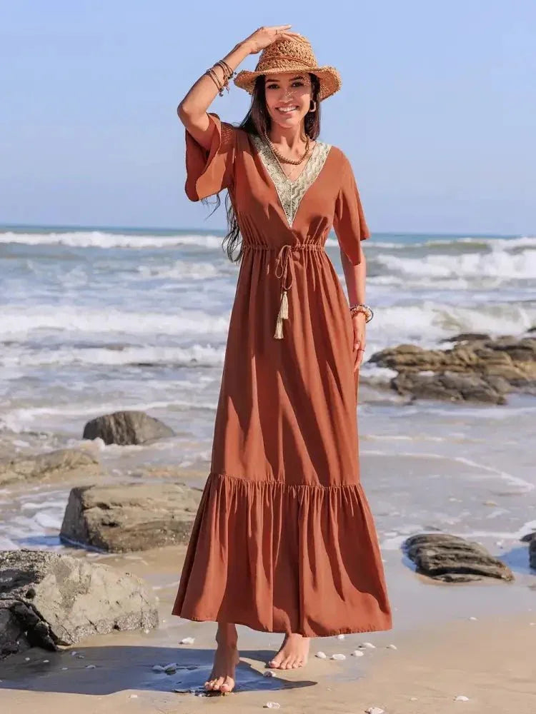 Ruffled Tassel V - Neck Flutter Sleeve Dress - Update AvenueBoho VibesTrendsi100100767751255100100767751255468c78e7 - 3cb6 - 4b5b - 9cc1 - 7d2dc59cd78b - MaxTerracotta