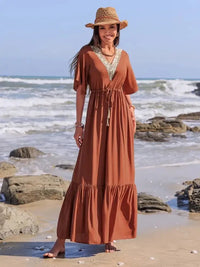 Ruffled Tassel V - Neck Flutter Sleeve Dress - Update AvenueBoho VibesTrendsi1001007677512551001007677512553e4318cd - 87ee - 49a2 - 8038 - 7e6199475a46 - MaxTerracotta
