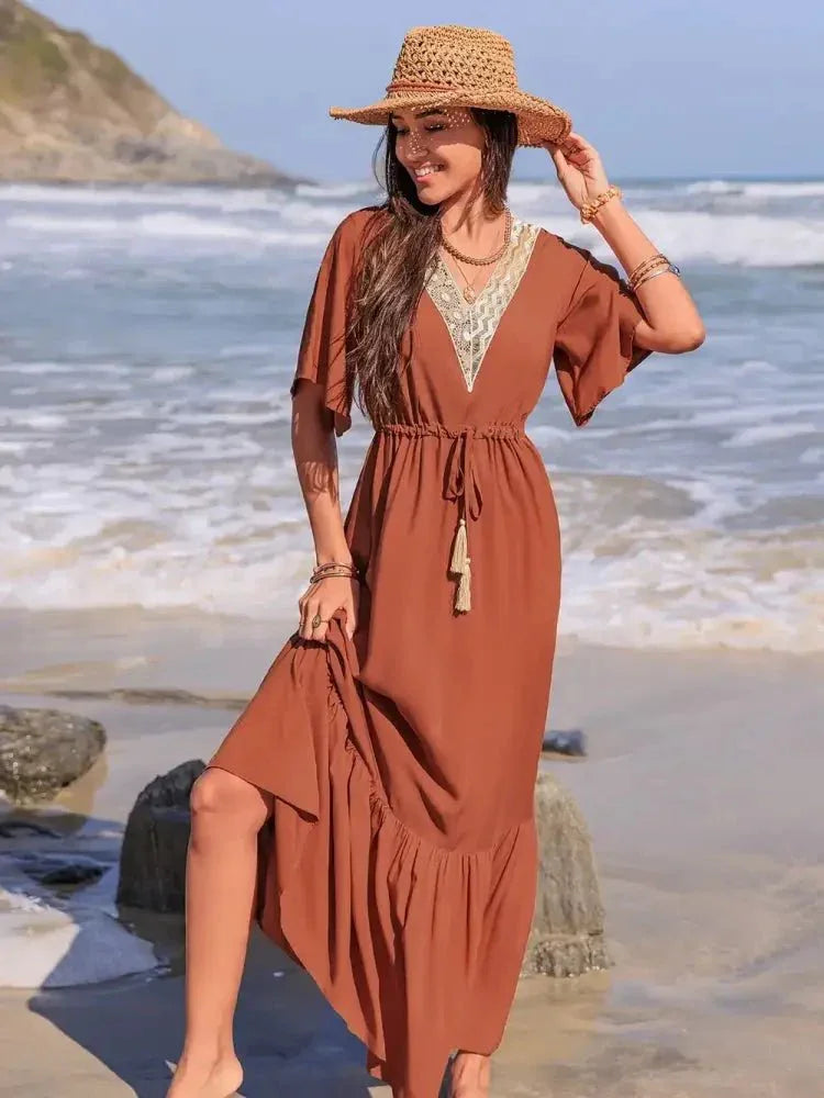 Ruffled Tassel V - Neck Flutter Sleeve Dress - Update AvenueBoho VibesTrendsi100100767751255100100767751255d891eaa8 - 6cb2 - 4ae9 - 99a3 - 498d284247df - MaxTerracotta