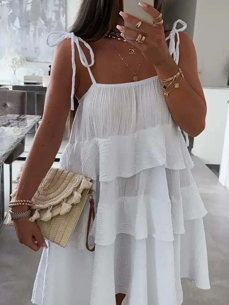 Ruffled Tie Shoulder Mini Dress
