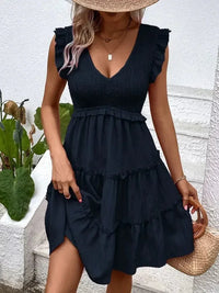 Ruffled V - Neck Cap Sleeve Dress - Update AvenueEffortless Elegance: DressesTrendsi1001008454216461001008454216465fa04cc8 - 6bb1 - 4acb - b205 - 9ef449607e57 - Max - OriginDark Blue