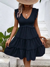 Ruffled V - Neck Cap Sleeve Dress - Update AvenueEffortless Elegance: DressesTrendsi10010084542164610010084542164656bd624b - e8e0 - 4618 - aa85 - 4c903ecc3e87 - Max - OriginDark Blue