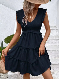 Ruffled V - Neck Cap Sleeve Dress - Update AvenueEffortless Elegance: DressesTrendsi100100845421646100100845421646240dc16b - 08ff - 4c4d - b0c5 - 67b46e4fd9ae - Max - OriginDark Blue