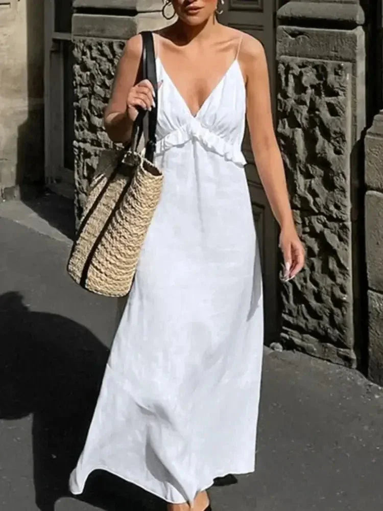 Ruffled V - Neck Maxi Dress - Update AvenueTrendsi100100854202285100100854202285a00918cb - a9de - 4811 - 8520 - 48ebf875c967 - Max - OriginWhite