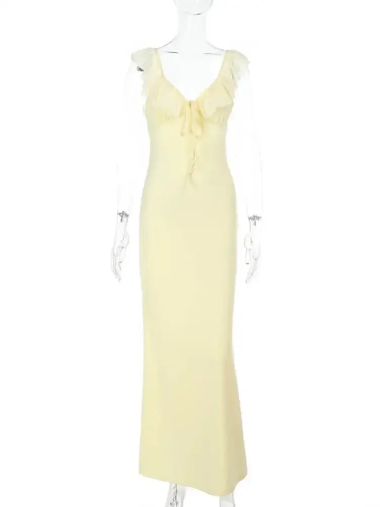 Ruffled V-Neck Sleeveless Maxi Dress