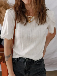 Scalloped Lace Trim Jacquard Textured T Shirt - Update AvenueT-ShirtsTrendsi10010068787353610010068787353652370131c8ab47d0a886434c57d45d30 - Max - OriginWhite