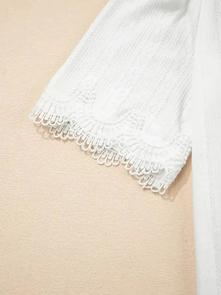 Scalloped Lace Trim Jacquard Textured T Shirt - Update AvenueT-ShirtsTrendsi10010068787353610010068787353646aa0b3f012c4760bcd12ba62f8d8b56 - Max - OriginWhite