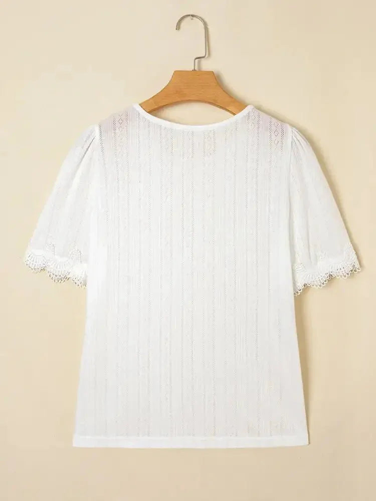 Scalloped Lace Trim Jacquard Textured T Shirt - Update AvenueT-ShirtsTrendsi1001006878735361001006878735365c2cec04e758422b92cf179ccc771847 - Max - OriginWhite