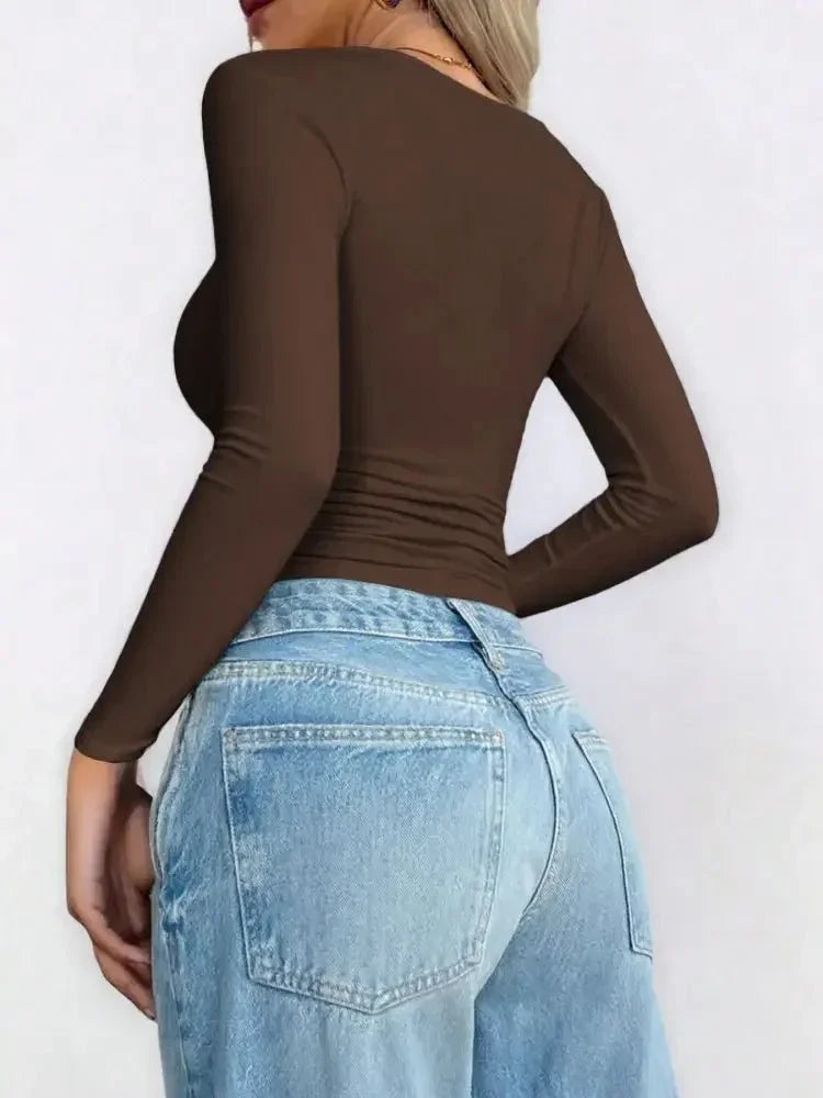 Scoop Neck Long Sleeve Fitted T-Shirt - Update AvenueT-ShirtsTrendsi10010062665675910010062665675949a85021 - 7ac3 - 4dbc - b6b8 - 1696a38a398f - Max - OriginBrown