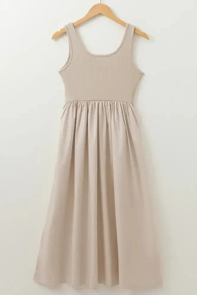Scoop Neck Ribbed Bodice Sleeveless Midi Tank Dress - Update AvenueTrendsi100100939376661100100939376661e7cde0f6 - 0e64 - 4e0a - 9e27 - 7a8d315448fb - MaxBeige