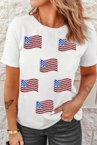 Sequin American Flag Patched Casual T Shirt - Update AvenueT-ShirtsTrendsi100100817556083100100817556083977e56a4 - 75c7 - 4e5b - 81b9 - 28ec75e9b31f - Max - OriginWhite