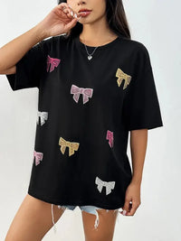 Sequin Bow Round Neck Short Sleeve T-Shirt - Update AvenueT-ShirtsTrendsi1001007058260721001007058260726c4256fc9bde41b89dca31edf405bf7c - Max - OriginBlack