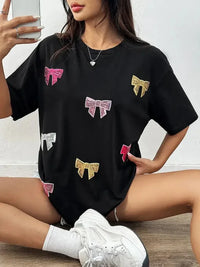 Sequin Bow Round Neck Short Sleeve T-Shirt - Update AvenueT-ShirtsTrendsi100100705826072100100705826072e7696f7289d149d9b0ecbe73a20c196b - Max - OriginBlack