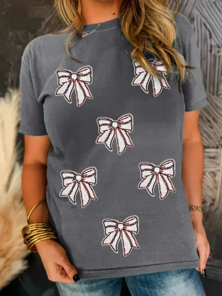 Sequin Bow Short Sleeve Tee - Update AvenueT-ShirtsTrendsi100100825513238100100825513238f554e89994004bda83f39593929f2214 - Max - OriginDark Gray