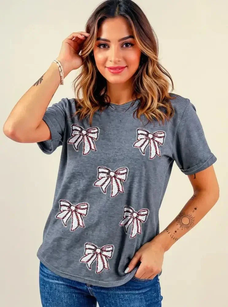 Sequin Bow Short Sleeve Tee - Update AvenueT-ShirtsTrendsi100100825513238100100825513238b1504755 - c1a8 - 4931 - 97df - 7c8cca7a4b3e - Max - OriginDark Gray