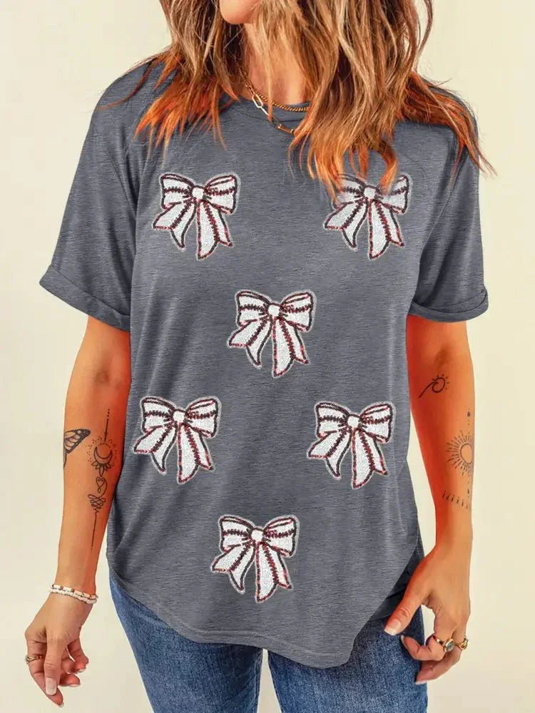 Sequin Bow Short Sleeve Tee - Update AvenueT-ShirtsTrendsi10010082551323810010082551323807550348cd0043f5acc3f7f19fbf7c4c - Max - OriginDark Gray