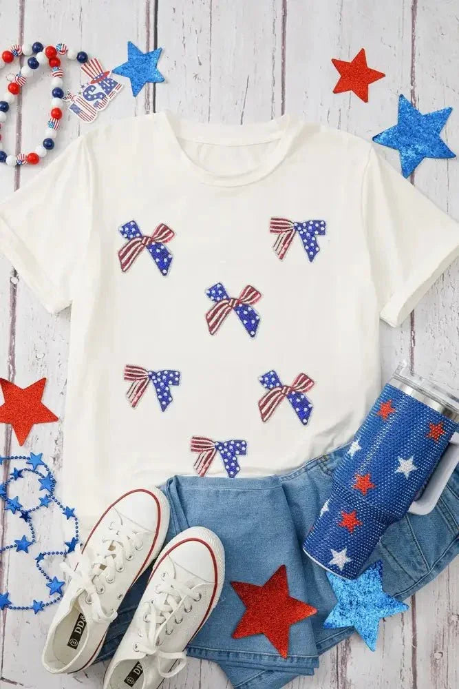 Sequin Flag Bow Pattern Crew Neck Patriotic Tee - Update AvenueT-ShirtsTrendsi100100575726899100100575726899e1a3ec20 - 8d2d - 4130 - 9e4b - 0780d3cc05f5 - Max - OriginWhite
