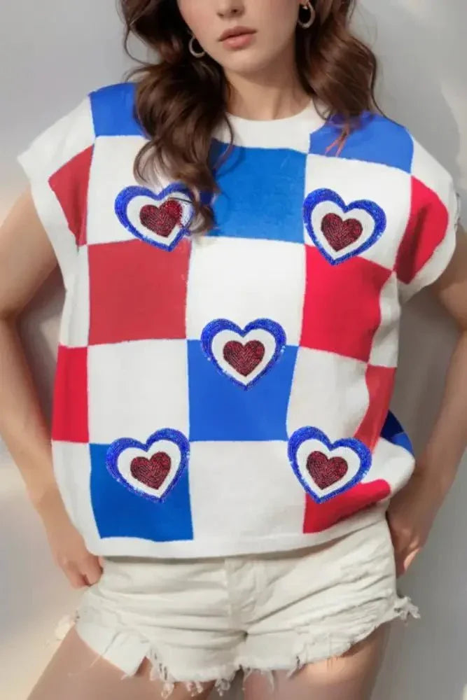 Sequin Heart Color Block Round Neck Knit Top - Update AvenueTrendsi100100654531451100100654531451ecb86472 - 0d1f - 4174 - 8c03 - aad7900f5ded - Max - OriginPlaid