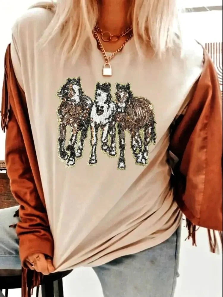 Sequin Horses Patched Casual Crewneck T Shirt - Update AvenueT-ShirtsTrendsi1001009596733241001009596733249a411b3c - 11b7 - 489b - aa55 - 7aa303c4593d - Max - OriginKhaki