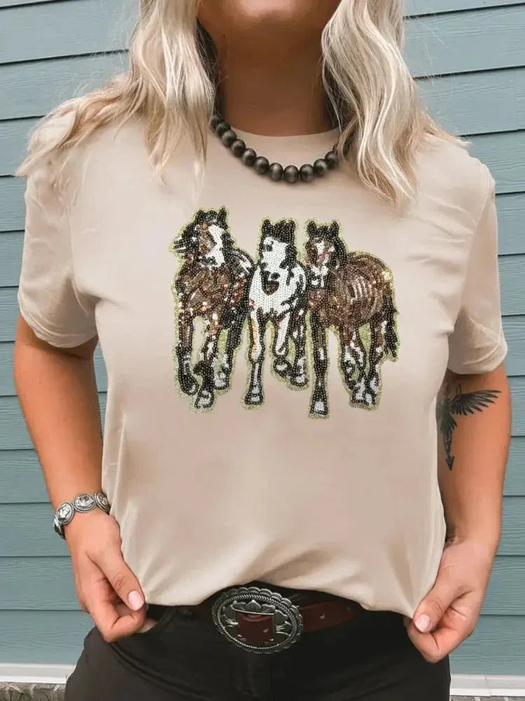 Sequin Horses Patched Casual Crewneck T Shirt - Update AvenueT-ShirtsTrendsi100100959673324100100959673324988eeed7 - adf2 - 4401 - b88b - 359aee21e1ef - Max - OriginKhaki