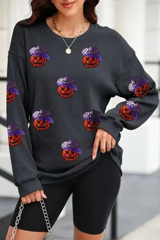 Sequin Pumpkin Long Sleeve Sweatshirt - Update AvenueHalloweenTrendsi1001000098013081001000098013085776dca9 - 0e7a - 4b53 - be0e - 6109752e166a - MaxBlack