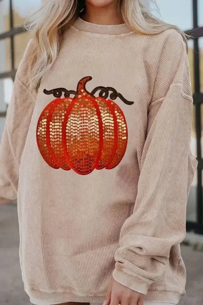 Sequin Pumpkin Round Neck Long Sleeve Sweatshirt - Update AvenueHalloweenTrendsi10010069881610110010069881610129291d66 - dc07 - 4855 - 9572 - 29c2344e5be0 - MaxEggshell