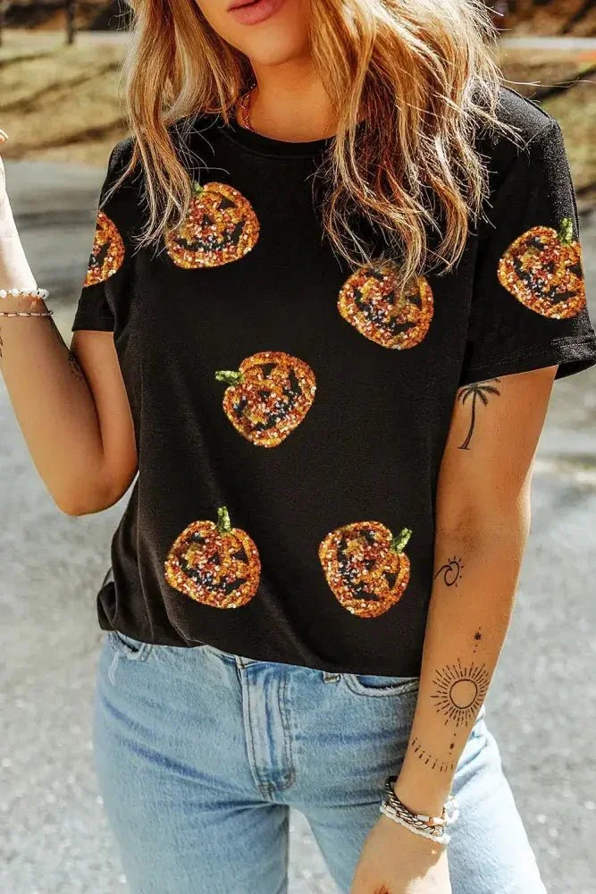 Sequin Pumpkin Round Neck Short Sleeve T-Shirt - Update AvenueHalloweenTrendsi1001000574813951001000574813950b31a8b9 - fb93 - 4d92 - bf14 - 36d7f1f631eb - MaxBlack