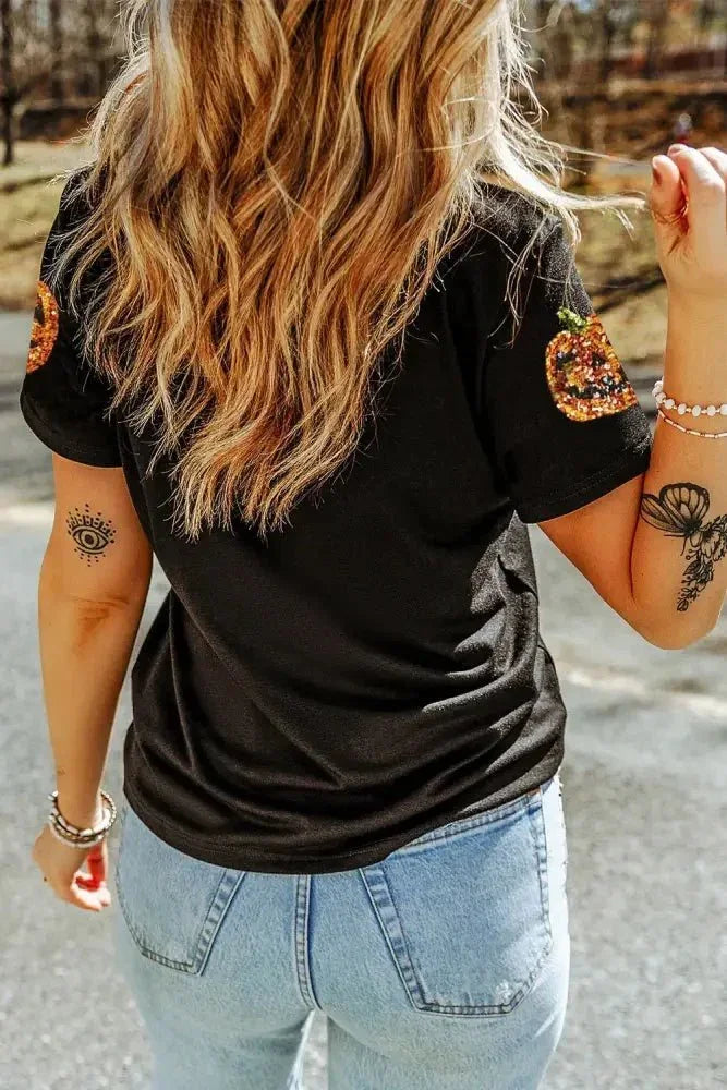 Sequin Pumpkin Round Neck Short Sleeve T-Shirt - Update AvenueHalloweenTrendsi1001000574813951001000574813951247f172 - 5382 - 4100 - 8401 - fb9c64fc0f92 - MaxBlack
