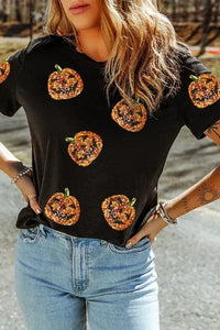 Sequin Pumpkin Round Neck Short Sleeve T-Shirt - Update AvenueHalloweenTrendsi1001000574813951001000574813956f917153 - 40d9 - 4321 - 94e0 - 987b634c3eb1 - MaxBlack