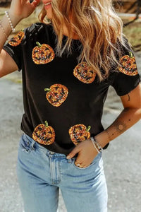 Sequin Pumpkin Round Neck Short Sleeve T-Shirt - Update AvenueHalloweenTrendsi100100057481395100100057481395ea0e63be - d7a5 - 43f8 - 8e70 - 35f7e4ca9109 - MaxBlack