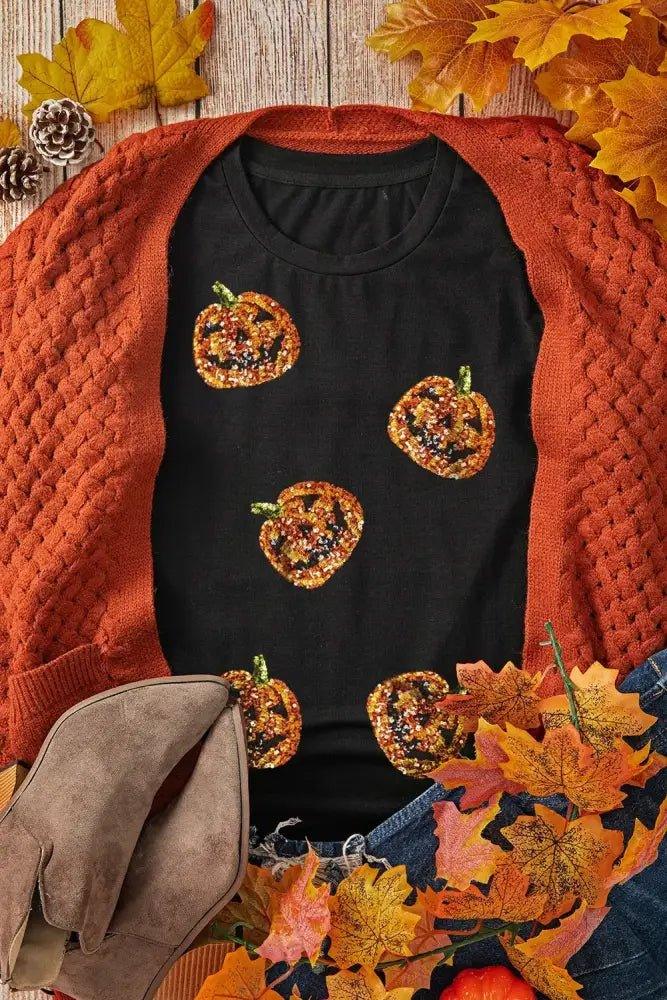 Sequin Pumpkin Round Neck Short Sleeve T-Shirt - Update AvenueHalloweenTrendsi1001000574813951001000574813952f4411a5 - 98c5 - 42c8 - 8789 - e97935816dad - MaxBlack