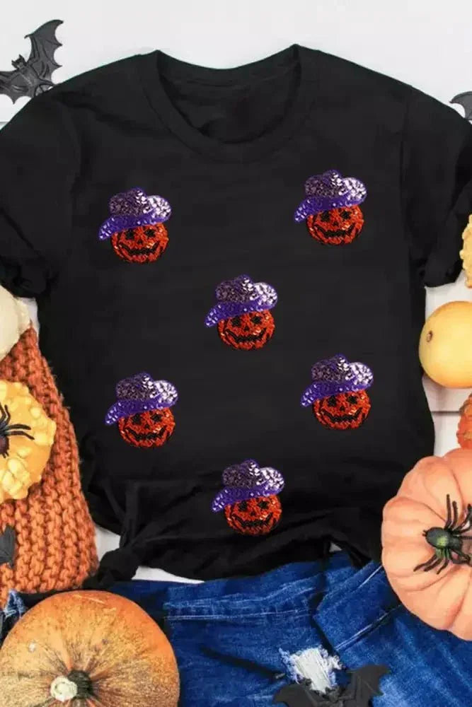 Sequin Pumpkin Round Neck Short Sleeve T-Shirt - Update AvenueHalloweenTrendsi1001006255617741001006255617749f2a7bae - 021b - 490c - b9ab - d27d1efaeed8 - MaxBlack