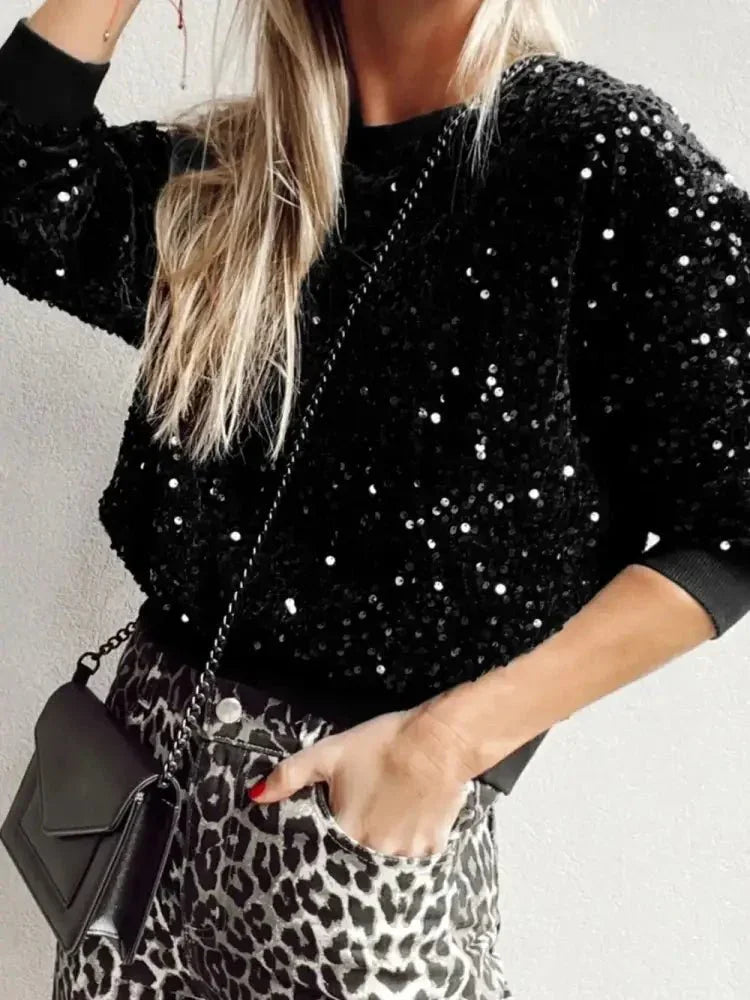 Sequin Round Neck Long Sleeve Blouse - Update AvenueFestival VibesTrendsi100100763545764100100763545764d1f777b6 - e473 - 4561 - 9e7c - 04472b8dc724 - MaxBlack