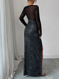 Sequin Slit One Shoulder Maxi Dress