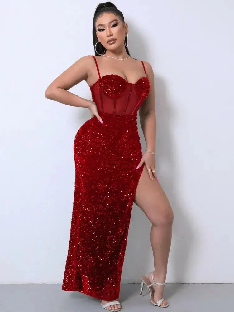 Sequin Spliced Mesh Adjustable Strap Dress - Update AvenueCocktail DressesTrendsi100101524871972100101524871972Sequin Spliced Mesh Adjustable Strap DressRed