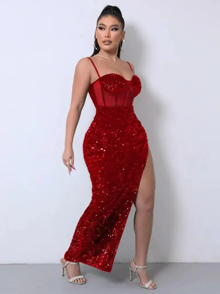 Sequin Spliced Mesh Adjustable Strap Dress - Update AvenueCocktail DressesTrendsi100101524871972100101524871972Sequin Spliced Mesh Adjustable Strap DressRed