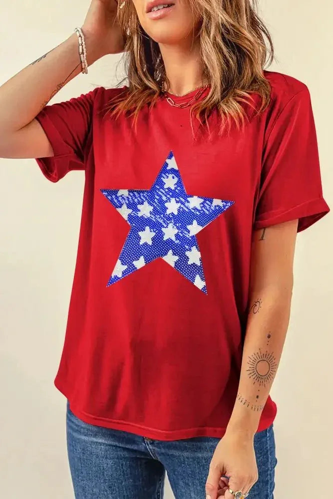 Sequin Star Round Neck Short Sleeve T-Shirt - Update AvenueHonor the Stars and StripesTrendsi100100036921923100100036921923d3cfeb06 - 44b2 - 4325 - 8f9b - 2c09160ceeec - MaxDeep Red