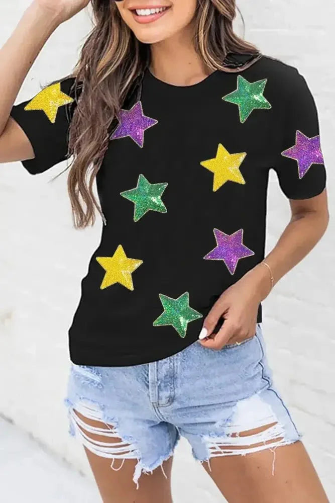 Sequin Stars Patched Round Neck T-Shirt - Update AvenueHonor the Stars and StripesTrendsi100100335574696100100335574696d3e46d6e - 5e52 - 40b3 - a7ff - 702075d6a8f3 - MaxBlack