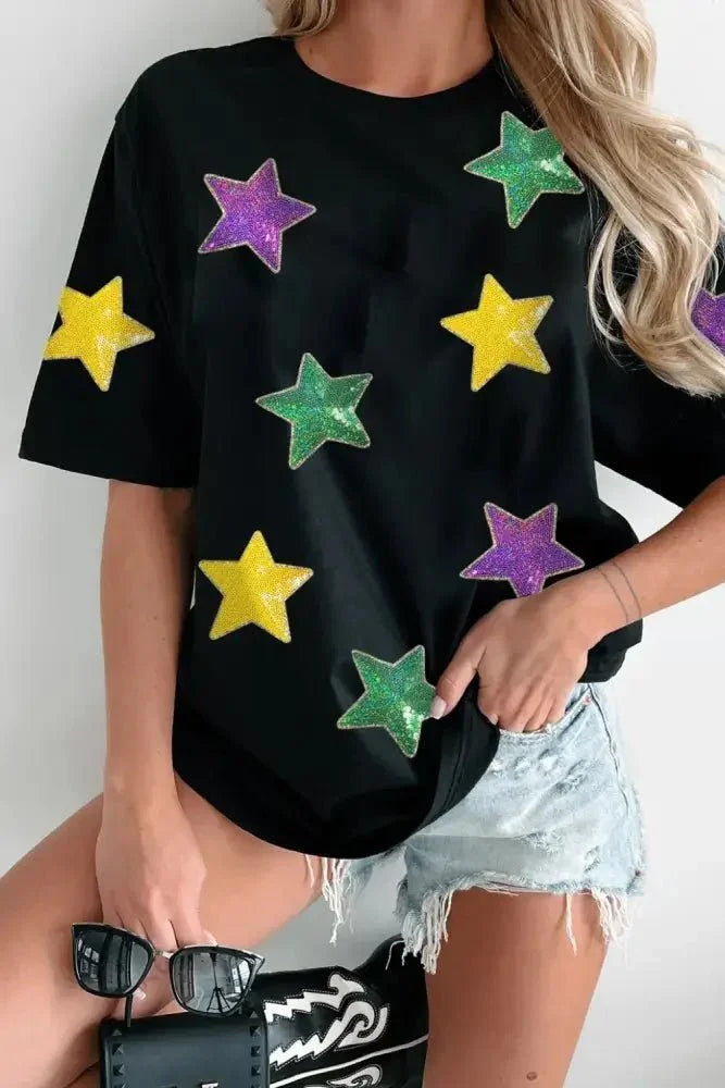 Sequin Stars Patched Round Neck T-Shirt - Update AvenueHonor the Stars and StripesTrendsi100100335574696100100335574696429d0fed - be02 - 4f23 - 8b34 - c07361cd1029 - MaxBlack