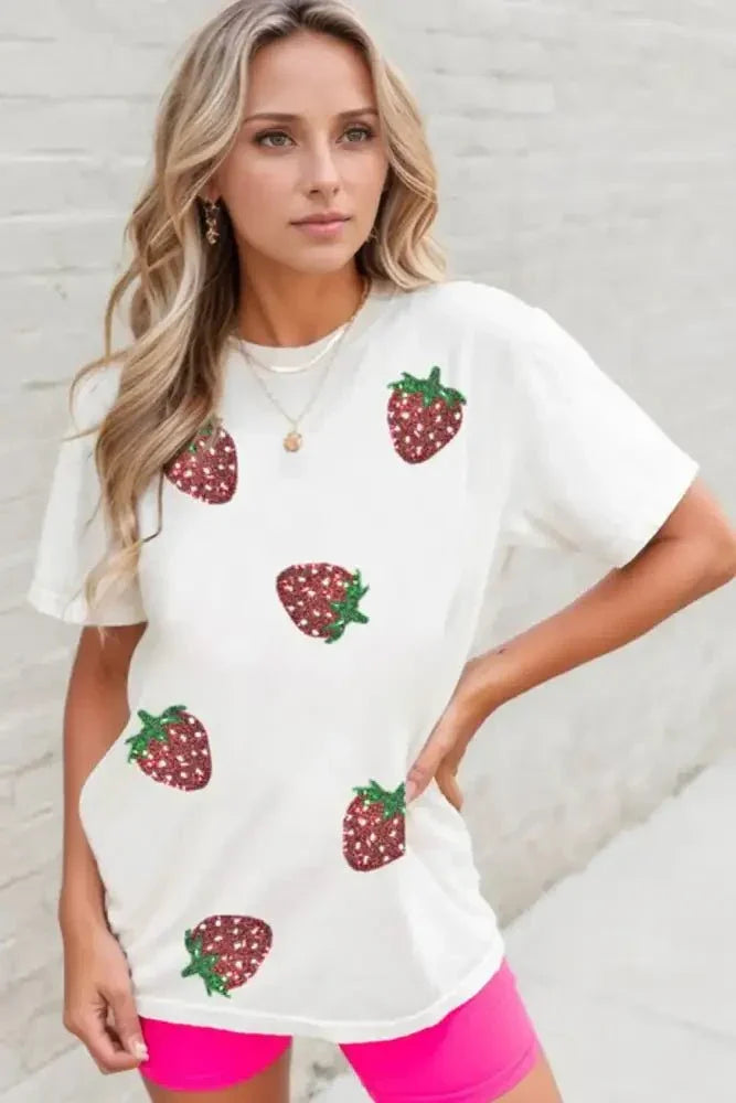 Sequin Strawberry Crew Neck Short Sleeve T Shirt - Update AvenueT-ShirtsTrendsi1001003001069671001003001069672a89357c - 9e84 - 4af3 - bc0a - f2b6e83214b5 - Max - OriginWhite
