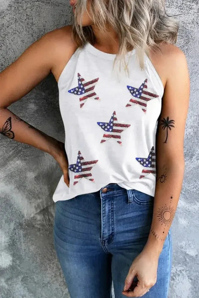 Sequin US Flag Star Grecian Neck Tank - Update AvenueHonor the Stars and StripesTrendsi100100133561980100100133561980c4413ae8 - 57c8 - 4707 - 8392 - 3f08c0fdda4e - MaxWhite
