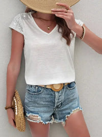 Sequin V - Neck Short Sleeve T-Shirt - Update AvenueT-ShirtsTrendsi1001001082670011001001082670017bd7f872cf114dc692e9a2bff176c8f9 - Max - OriginWhite