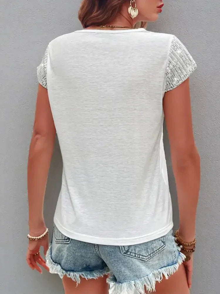 Sequin V - Neck Short Sleeve T-Shirt - Update AvenueT-ShirtsTrendsi1001001082670011001001082670015ec1349984a34cb398c69b3593899dd7 - Max - OriginWhite