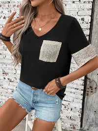 Sequin V - Neck Short Sleeve T-Shirt - Update AvenueT-ShirtsTrendsi1001009009213191001009009213193794db25 - 2bd5 - 467f - 9ae0 - bf4e0e515e46 - Max - OriginBlack