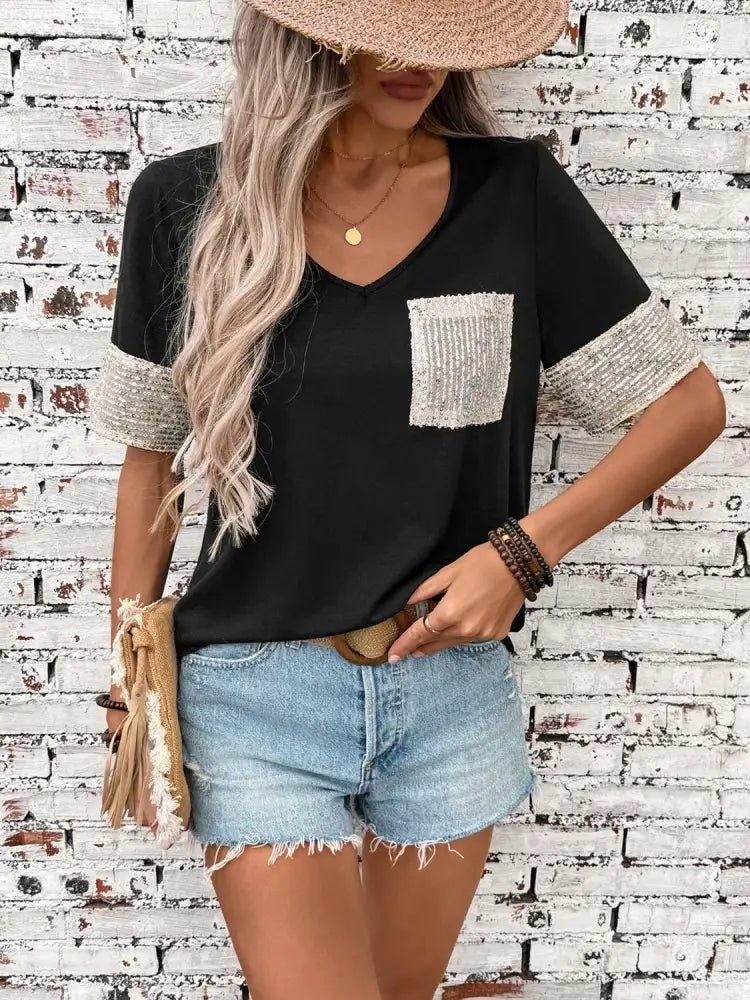 Sequin V - Neck Short Sleeve T-Shirt - Update AvenueT-ShirtsTrendsi1001009009213191001009009213194f0259d8 - 0b07 - 40e7 - 86d5 - eb62e4c0196a - Max - OriginBlack