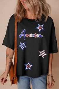 Sequined America Star Round Neck T Shirt - Update AvenueT-ShirtsTrendsi10010049268207110010049268207181468393 - 7e19 - 415d - ab75 - 35cb76cb8d5e - Max - OriginBlack