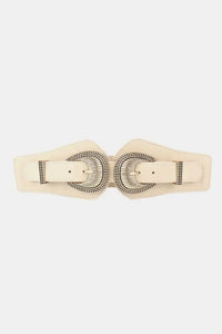Shell Double Buckle Elastic Wide Belt