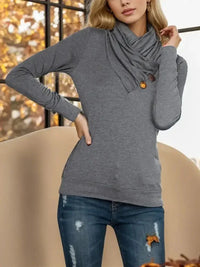 Shiny Buttoned Mock Neck Long Sleeve Blouse - Update AvenueTrendsi10010106943409910010106943409933882a884e7841e982e0a2556e24e587 - MaxDark Gray
